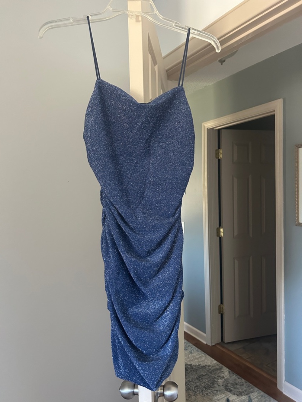 Shimmer Navy Blue Ruched Slip Dress